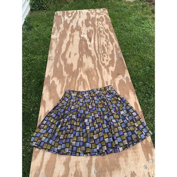 Express Vintage 90s Green Blue Windowpane Geometric Skirt Size 13/14 - Picture 3 of 5